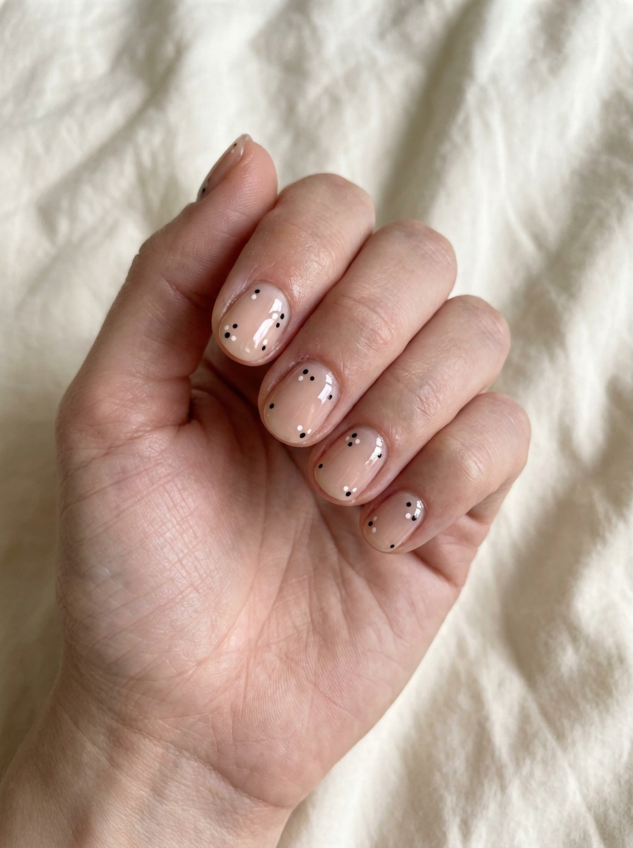 Nude Nails with Tiny Dots als Back to School Nails Inspiration 2026